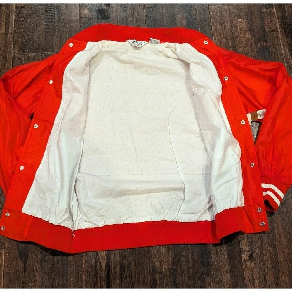 New Vintage 90s Action Snap Up Varsity Jacket Mens M Red Striped‎ Cuffs Lined